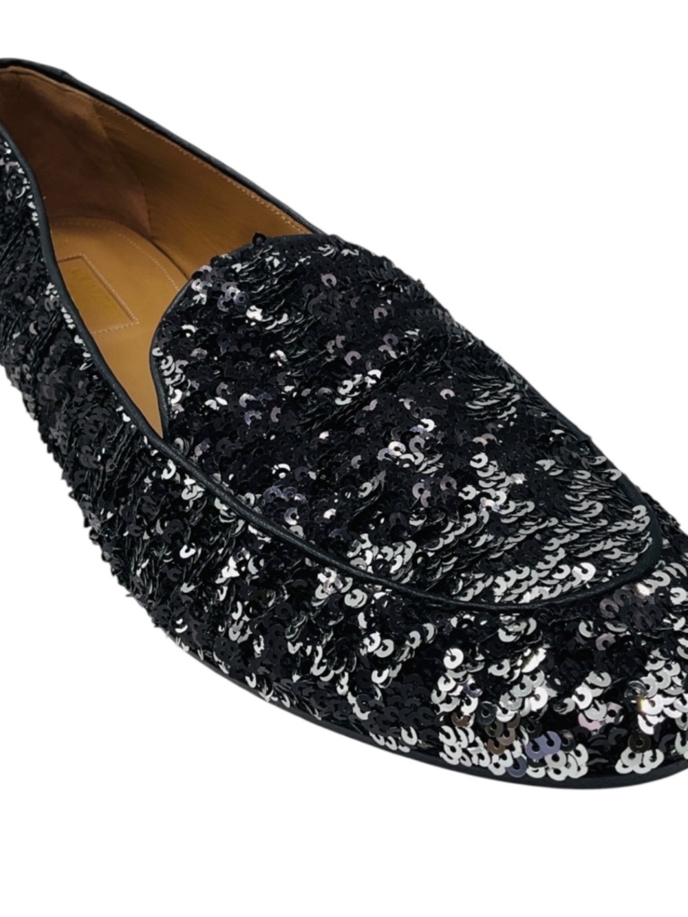 AQUAZZURA SILVER METALLIC SEQUINED LOAFER FLATS
